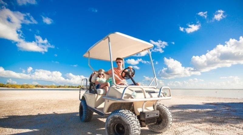 Golf cart insured on the beach in Brunswick County, NC